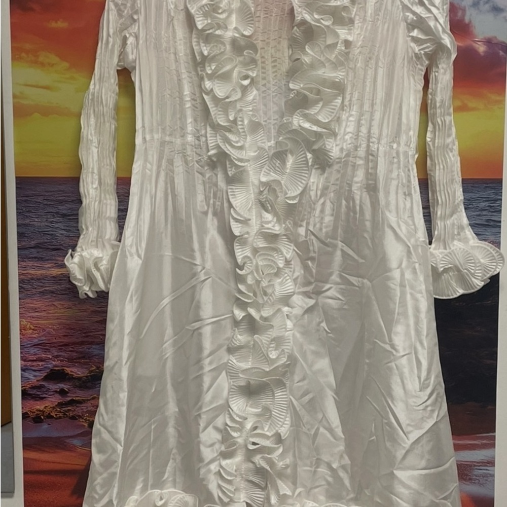 Chic Long Sleeve White Dress with Ruffle Details